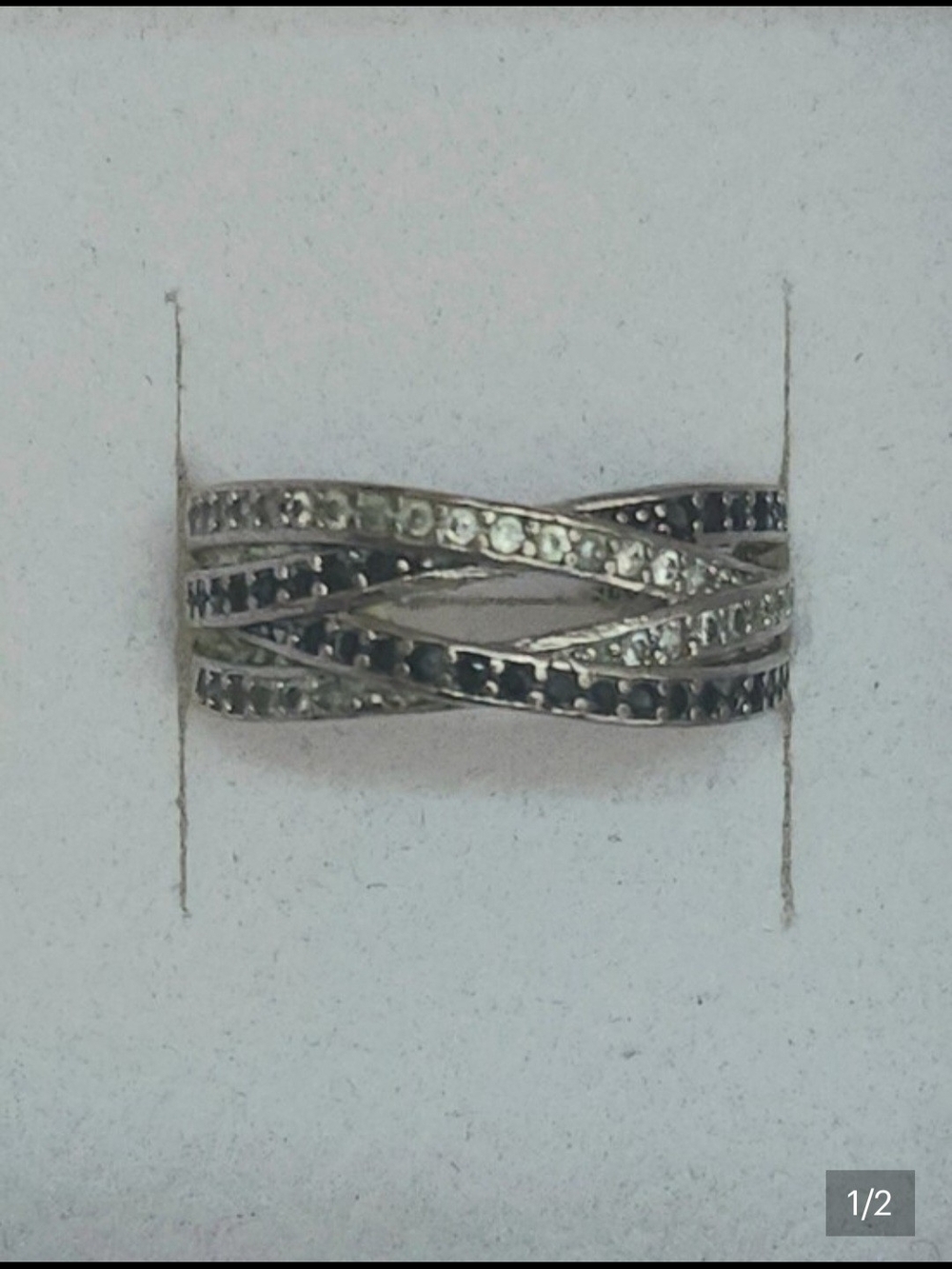 Sterling Silver Black And White Crisscross Band Ring